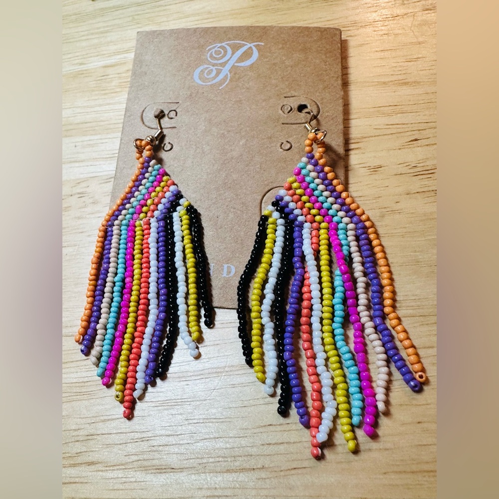 Colorful Beaded Fringe Earrings - Picture 4 of 7